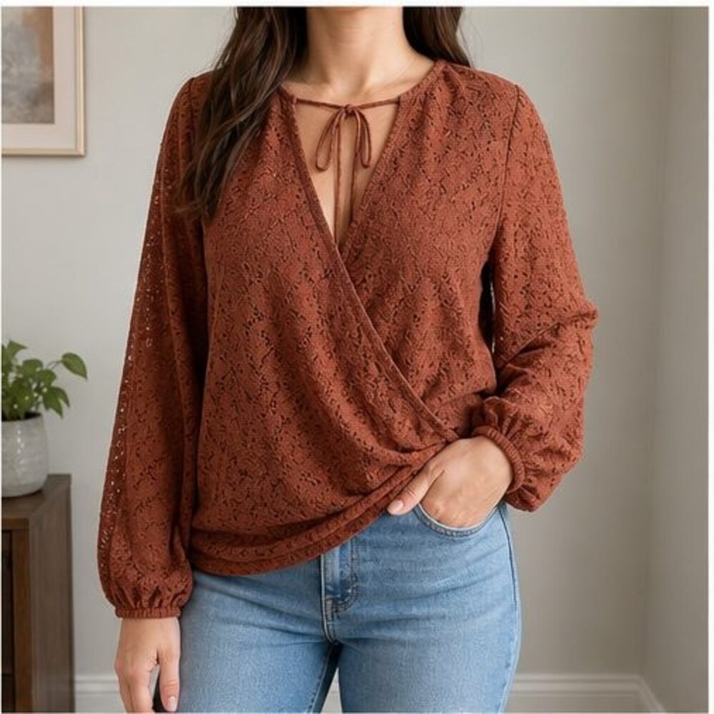Rust Wrap Blouse - Picture 2 of 6